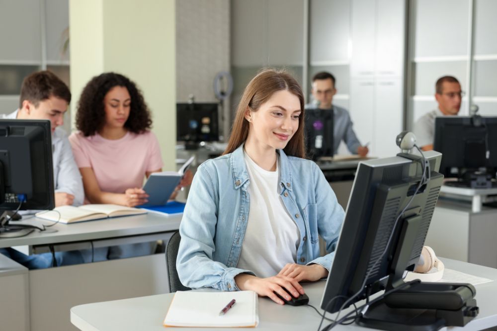 woman working at desk